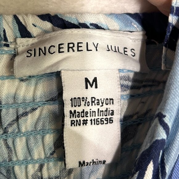 Sincerely Jules Jumpsuit Women's Medium Blue White Floral Wide Leg Abstract - Picture 10 of 11